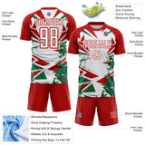 Custom Red White-Green Jamaica Geometric Splatter Sublimation Soccer Uniform Jersey