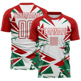 Custom Red White-Green Jamaica Geometric Splatter Sublimation Soccer Uniform Jersey
