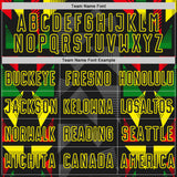Custom Black Red Green-Light Yellow Jamaica Geometric Stripes Sublimation Soccer Uniform Jersey