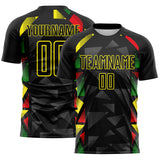 Custom Black Red Green-Light Yellow Jamaica Geometric Stripes Sublimation Soccer Uniform Jersey