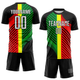 Custom Black White Red-Green Jamaica Stripes Sublimation Soccer Uniform Jersey