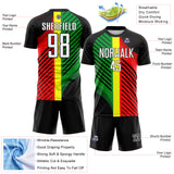 Custom Black White Red-Green Jamaica Stripes Sublimation Soccer Uniform Jersey