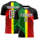 Custom Black White Red-Green Jamaica Stripes Sublimation Soccer Uniform Jersey