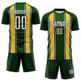 Custom Green White Gold-Black Jamaica Geometric Stripes Sublimation Soccer Uniform Jersey