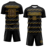 Custom Black-Gold Jamaica Fluid Liquid Waves Sublimation Soccer Uniform Jersey