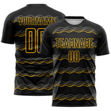 Custom Black-Gold Jamaica Fluid Liquid Waves Sublimation Soccer Uniform Jersey