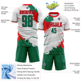 Custom White Kelly Green Black-Fire Red Jamaica Geometric Paint Splatter Sublimation Soccer Uniform Jersey