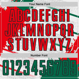 Custom White Kelly Green Black-Fire Red Jamaica Geometric Paint Splatter Sublimation Soccer Uniform Jersey