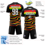 Custom Black White Red Green-Light Yellow Jamaica Fluid Liquid Waves Brush Stroke Sublimation Soccer Uniform Jersey