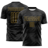 Custom Black-Old Gold Diagonal Scratch Lines Sublimation Soccer Uniform Jersey