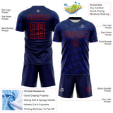 Custom Navy-Red Chevron Geometric Arrow Sublimation Soccer Uniform Jersey