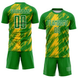 Custom Grass Green Yellow-White Brush Stroke Brazil Sublimation Soccer Uniform Jersey