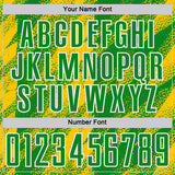 Custom Grass Green Yellow-White Brush Stroke Brazil Sublimation Soccer Uniform Jersey