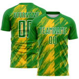 Custom Grass Green Yellow-White Brush Stroke Brazil Sublimation Soccer Uniform Jersey