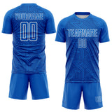 Custom Blue Royal-White Geometric Maze Interlocking Lin Sublimation Soccer Uniform Jersey