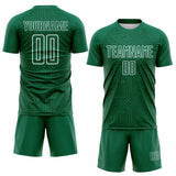 Custom Kelly Green-White Geometric Maze Interlocking Lin Sublimation Soccer Uniform Jersey
