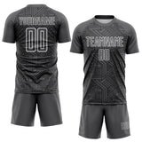 Custom Steel Gray Black-White Geometric Maze Interlocking Lin Sublimation Soccer Uniform Jersey