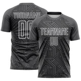 Custom Steel Gray Black-White Geometric Maze Interlocking Lin Sublimation Soccer Uniform Jersey