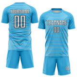 Custom Sky Blue White-Black Stripe Diagonal Grid Sublimation Soccer Uniform Jersey