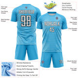 Custom Sky Blue White-Black Stripe Diagonal Grid Sublimation Soccer Uniform Jersey