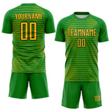 Custom Grass Green Yellow-Black Stripe Diagonal Grid Sublimation Soccer Uniform Jersey