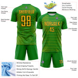 Custom Grass Green Yellow-Black Stripe Diagonal Grid Sublimation Soccer Uniform Jersey