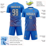 Custom Blue White Red-Black Gradient Geometric Maze Lines Sublimation Soccer Uniform Jersey