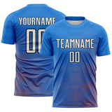 Custom Blue White Red-Black Gradient Geometric Maze Lines Sublimation Soccer Uniform Jersey