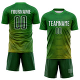 Custom Green Gold-White Gradient Geometric Maze Lines Sublimation Soccer Uniform Jersey