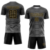 Custom Steel Gray Black White-Old Gold Gradient Geometric Maze Lines Sublimation Soccer Uniform Jersey