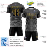 Custom Steel Gray Black White-Old Gold Gradient Geometric Maze Lines Sublimation Soccer Uniform Jersey