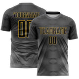 Custom Steel Gray Black White-Old Gold Gradient Geometric Maze Lines Sublimation Soccer Uniform Jersey