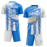 Custom Powder Blue-White Stripe Brush Stroke Argentina Sublimation Soccer Uniform Jersey