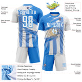 Custom Powder Blue-White Stripe Brush Stroke Argentina Sublimation Soccer Uniform Jersey