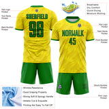 Custom Light Yellow Grass Green-Black Geometric Triangle Brazil Sublimation Soccer Uniform Jersey