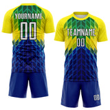 Custom Light Yellow White Grass Green Royal-Black Geometric Grid Diamond Brazil Sublimation Soccer Uniform Jersey