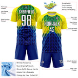 Custom Light Yellow White Grass Green Royal-Black Geometric Grid Diamond Brazil Sublimation Soccer Uniform Jersey