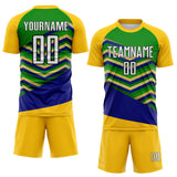 Custom Yellow White Grass Green Royal-Black Chevron Zigzag Stripe Brazil Sublimation Soccer Uniform Jersey