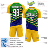 Custom Yellow White Grass Green Royal-Black Chevron Zigzag Stripe Brazil Sublimation Soccer Uniform Jersey