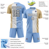 Custom Light Blue White Vegas Gold-Black Stripe Curved Line Argentina Sublimation Soccer Uniform Jersey