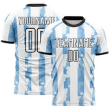 Custom White Light Blue-Black Stripe Abstract Camo Argentina Sublimation Soccer Uniform Jersey