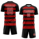 Custom Black Red-White Stripe Diamond Grid Sublimation Soccer Uniform Jersey