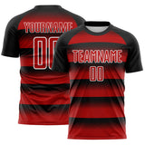 Custom Black Red-White Stripe Diamond Grid Sublimation Soccer Uniform Jersey