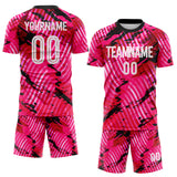 Custom Pink White-Black Abstract Swirl Wave Grunge Splatter Sublimation Soccer Uniform Jersey