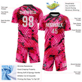 Custom Pink White-Black Abstract Swirl Wave Grunge Splatter Sublimation Soccer Uniform Jersey