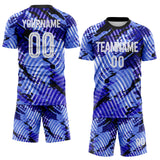 Custom Blue White-Black Abstract Swirl Wave Grunge Splatter Sublimation Soccer Uniform Jersey