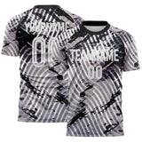 Custom Gray White-Black Abstract Swirl Wave Grunge Splatter Sublimation Soccer Uniform Jersey