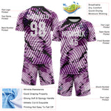 Custom Light Purple White-Black Abstract Swirl Wave Grunge Splatter Sublimation Soccer Uniform Jersey