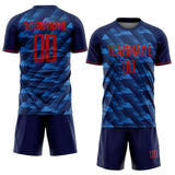 Custom Navy Red-Blue USA Style Patriotic Diagonal Flowing Lines Sublimation Soccer Uniform Jersey