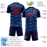 Custom Navy Red-Blue USA Style Patriotic Diagonal Flowing Lines Sublimation Soccer Uniform Jersey